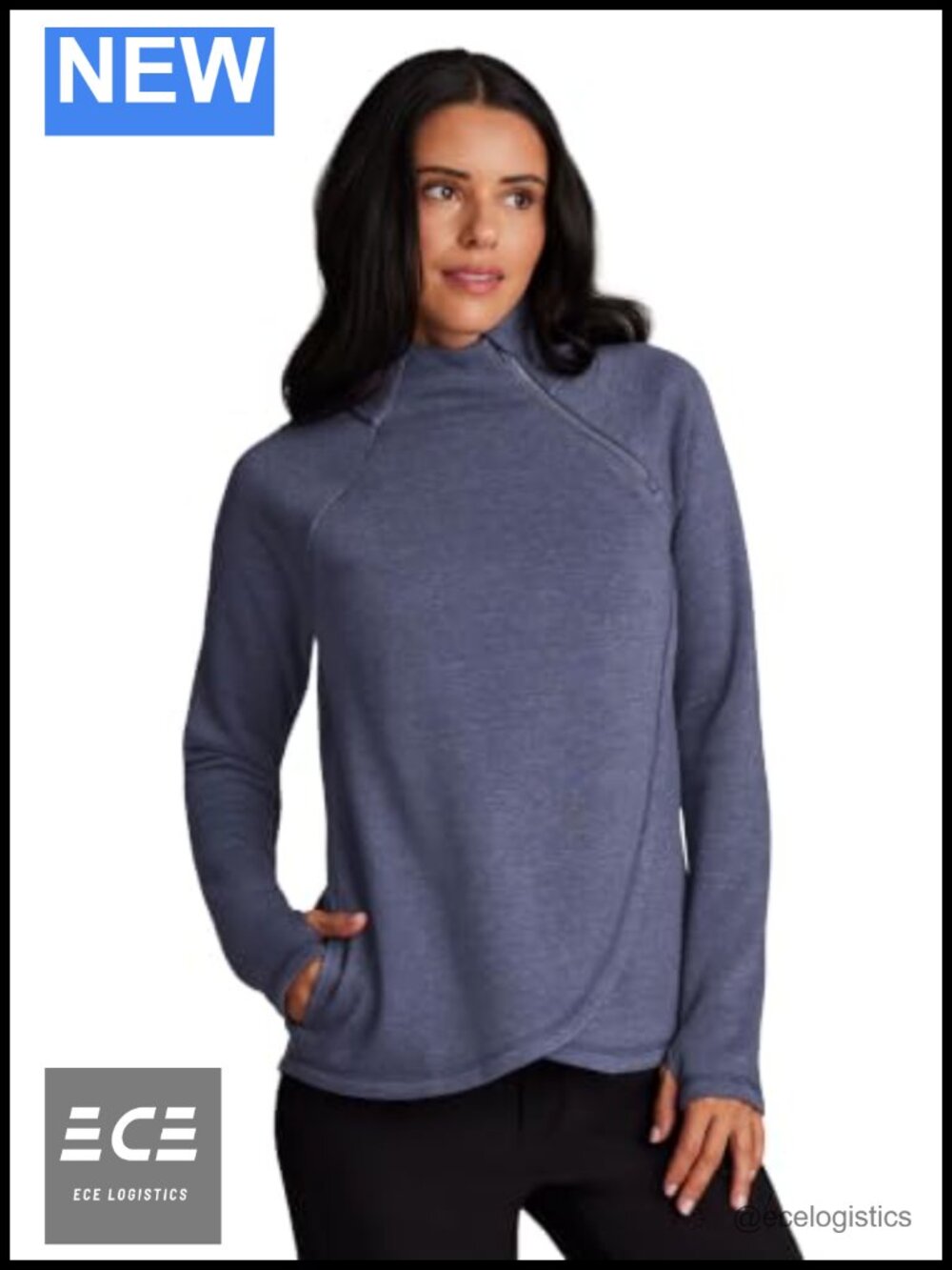 Fleece Sweatshirt Pullover Zip Mock Neck Thumb Holes Pockets